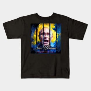 Putin is afraid and screaming in prison behind bars. Play in blue and yellow colors Kids T-Shirt